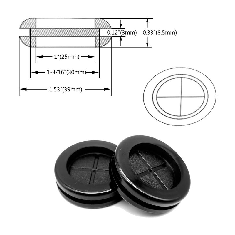 Alamic Rubber Grommet, Rubber Grommets for Wiring, 1" ID, 1-1/4" Drill Hole, Rubber Hole Plugs, Synthetic Wire Grommets Protector, Firewall Plug Grommet, Double-Sided - 20 Pack - Image 2